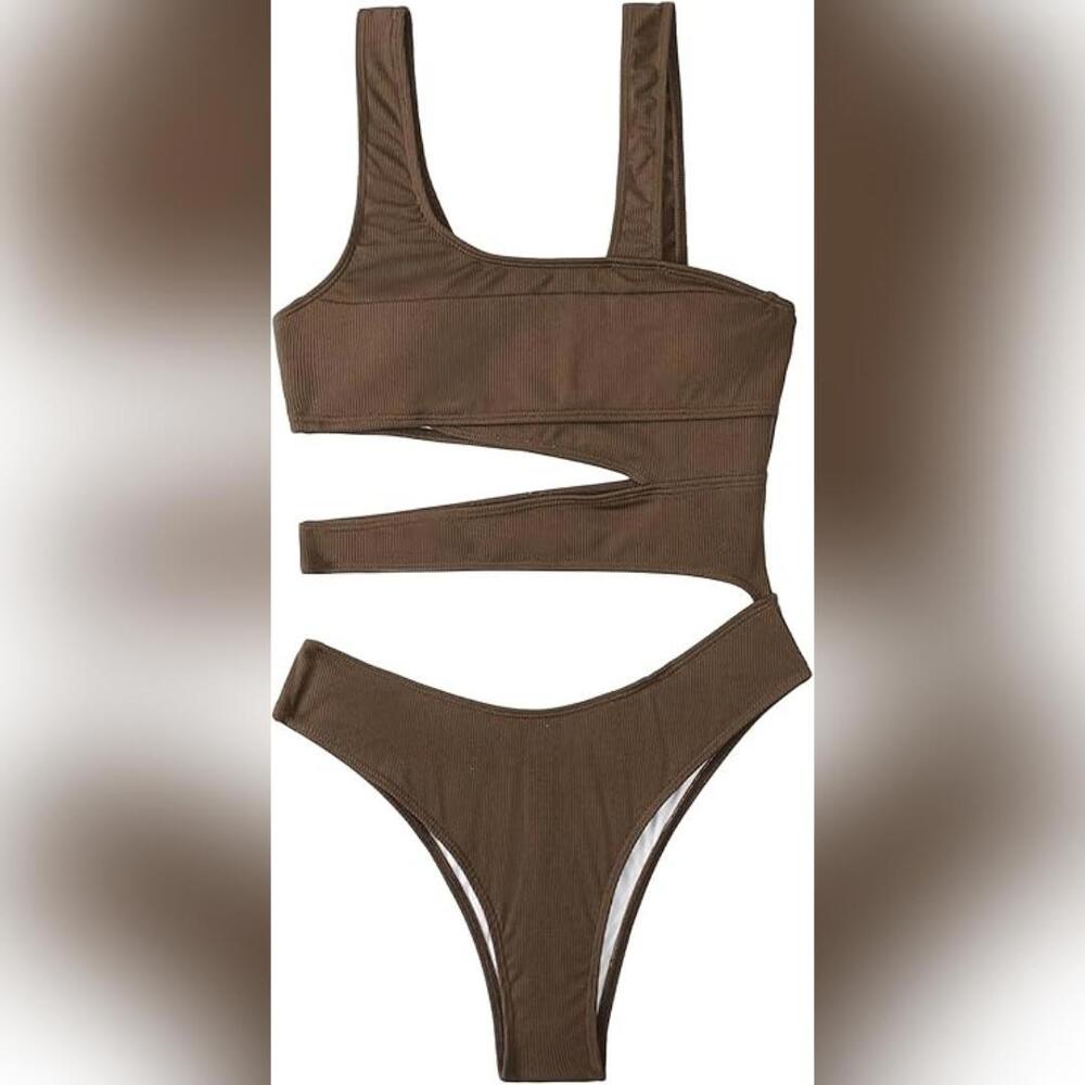 NWOT WDIRARA Women's Cut Out Asymmetrical Neck One Piece Swimsuit, M